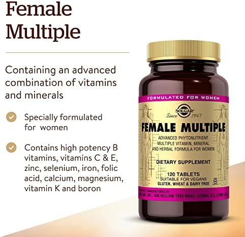Solgar Female Multiple, 120 Tablets, Multivitamin, Mineral & Herbal Formula | For Women, Advanced Phytonutrient - Vegan, Gluten Free, Dairy Free