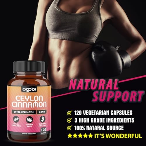 Ceylon Cinnamon Capsules - Combined with Ginger Root and Turmeric Curcumin Supplement - 120 Vegan Capsules