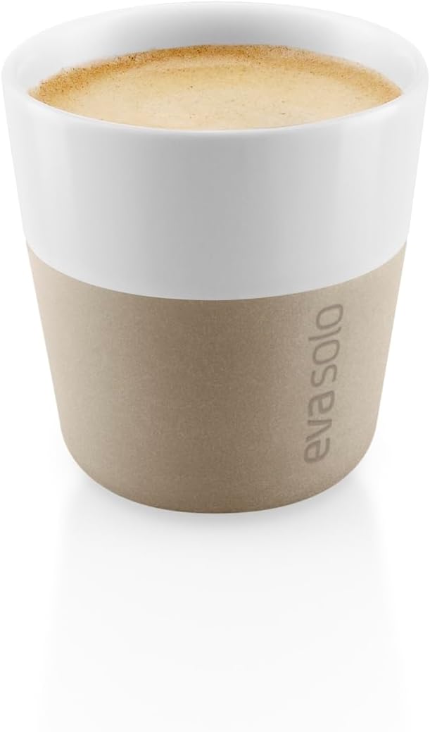 Eva Solo | 2 Lungo Tumbler Mugs | 8 oz Porcelain Coffee Cup Tumblers with Silicone-coated Grip | Danish Design, Functionality & Quality | Black