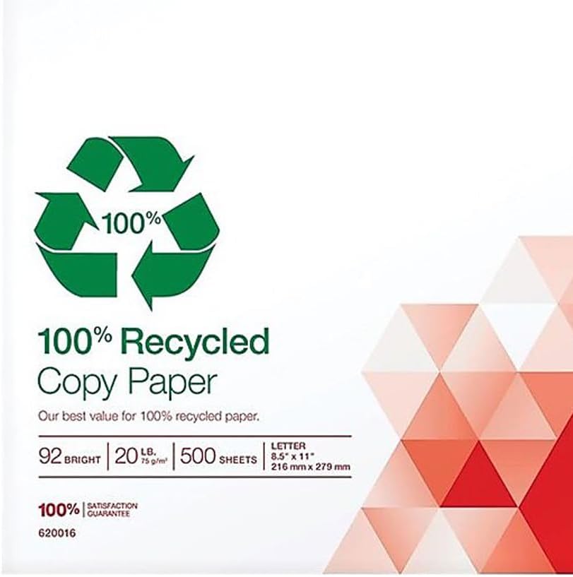 Staples 100% Recycled Printer Paper Bright White Copy/Fax/Laser/Inkjet, 500 Sheets