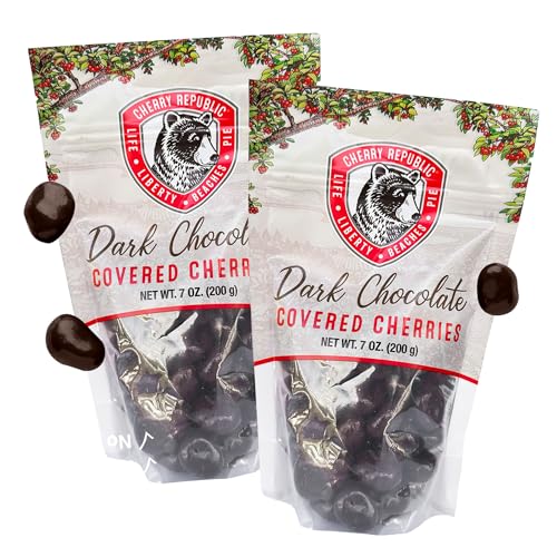 Cherry Republic Dark Chocolate Covered Cherries, 7 oz Bag | Premium Montmorency Dried Cherries Coated in Rich 60 Percent Dark Chocolate, Balanced Tart and Sweet Flavor, Made in Michigan