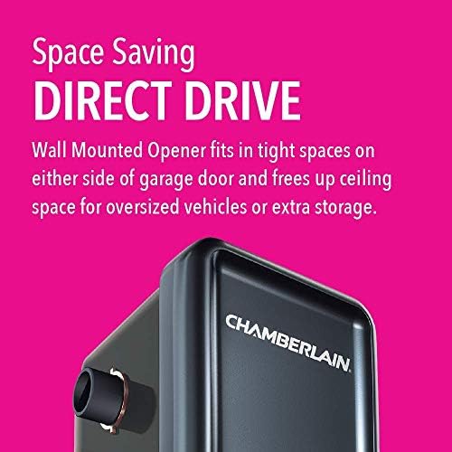 Chamberlain Smart Garage Door Opener - Wall Mounted - myQ Smartphone Controlled - Ultra Quiet Space Saving Direct Drive, Model RJO20, Black