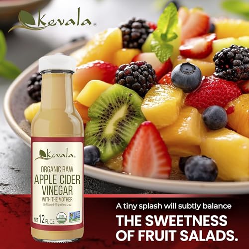 Kevala Organic Raw Apple Cider Vinegar - 35 oz, Cooking, Baking, Hair Care | Gluten Free and Peanuts Free, Ingredient for Vinaigrettes, Dressings, and Detox Shots, Contains the Natural Mother of Vinegar
