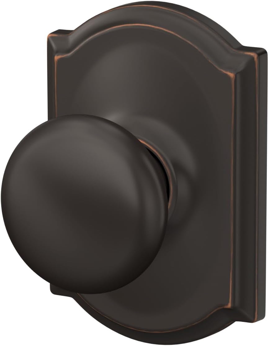 Schlage Plymouth Bed/Bath Privacy Door Knob with Lock, Satin Nickel | Interior bedroom or bathroom door knob with push button lock, Easy to install, Certified durability, Universal fit