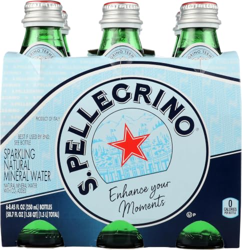 S.Pellegrino Sparkling Natural Mineral Water, 6 Pack of Glass Bottles