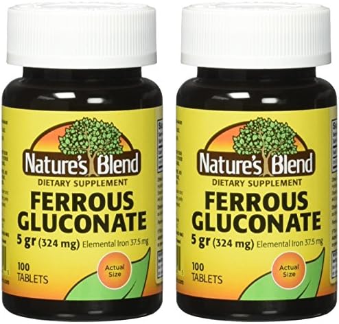 Nature`s Blend Ferrous Gluconate Tablets 324 mg, 100 Count (Pack of 2)