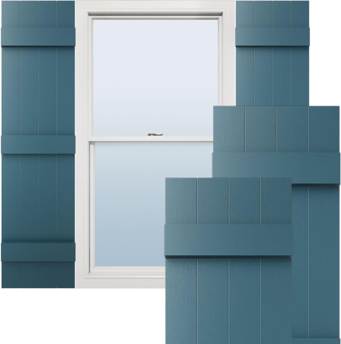 14"W x 59"H Lifetime Vinyl, Standard Four Board Joined, Board-n-Batten Shutters, w/Installation Shutter-Lok's & Matching Screws (Per Pair), Forest Green