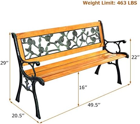 GIANTEX 50'' Patio Park Garden Bench, Outdoor Furniture Rose Cast Iron | Porch Loveseat for 2 Person with Hardwood Frame and Armrest