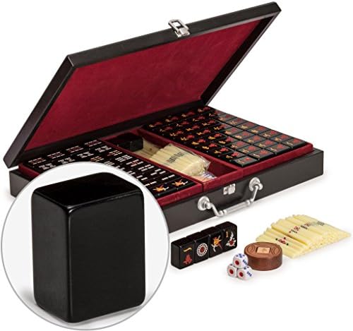 Yellow Mountain Imports Classic Chinese Mahjong Game Set, Emerald with 148 Medium-Size Translucent Green Tiles and Wooden Case