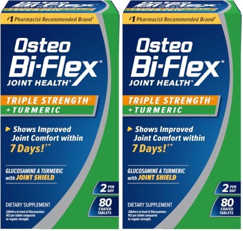 Osteo Bi-Flex Triple Strength Glucosamine Supplement with Turmeric Extract | Improve Joint Function, Antioxidant Power, 80 Coated Tablets