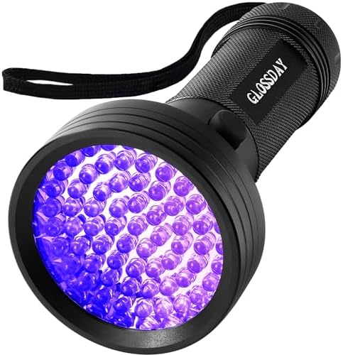 GLOSSDAY Blacklight Flashlight,128 LED UV Flashlights, Upgraded Bright Ultraviolet Flashlight Professional Black Light for Dog/Cat, Hunting Scorpions