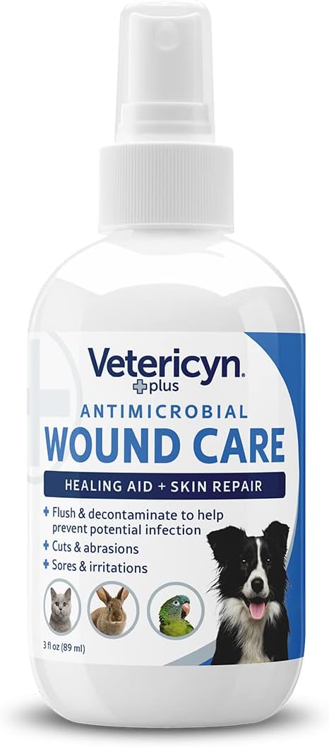 Vetericyn Plus Dog Wound Care Spray | Healing Aid and Skin Repair, Clean Wounds, Relieve Dog Skin Allergies, Safe for All Animals. 16 ounces