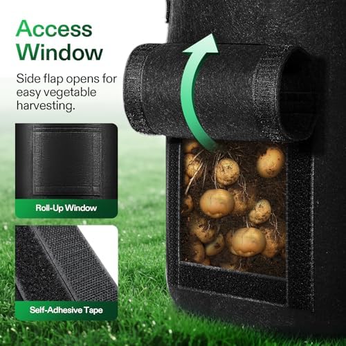 VIVOSUN 5-Pack 7 Gallon Potato Grow Bags, Roll-up Harvest Window