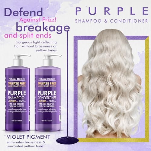 Purple Shampoo & Conditioner Set for Silver Hair, Sulfate Free, 16 Fl Oz