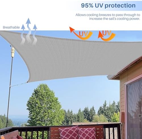 E&K Sunrise 8' x 10' Sun Shade Sail Rectangle Canopy Shade Cover UV Block for Patio Backyard Garden Outdoor (Gray)