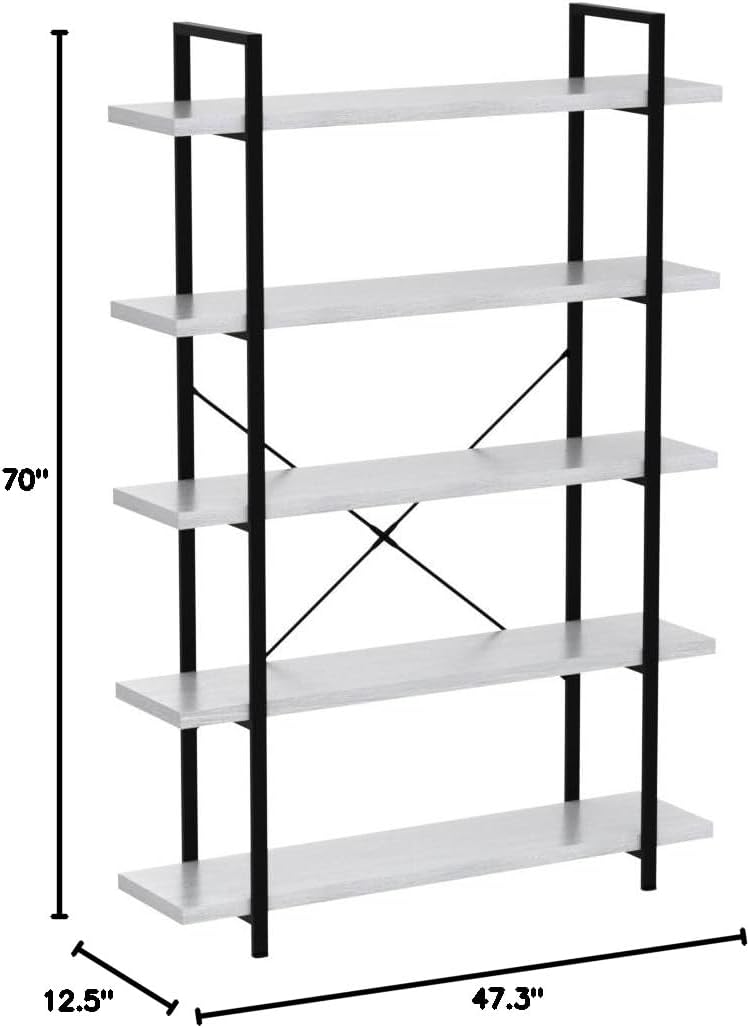 BELLEZE 4 Tier Modern Rustic Industrial Bookshelf, Open Wide Office Etagere Book Shelf