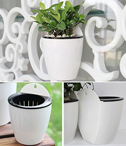 Sungmor Plastic Self Watering Wall Planter - Modern White & 3PC Pack | Large Size - Indoor Outdoor Vertical Flower Pot - Wall Mounted Window Hanging