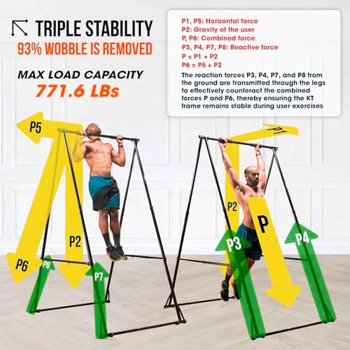 KT TOES DON'T TOUCH GROUND Foldable Free Standing Pull Up Bar Stand Sturdy Power Tower Workout Station For Home Gym Strength Training Adjustable