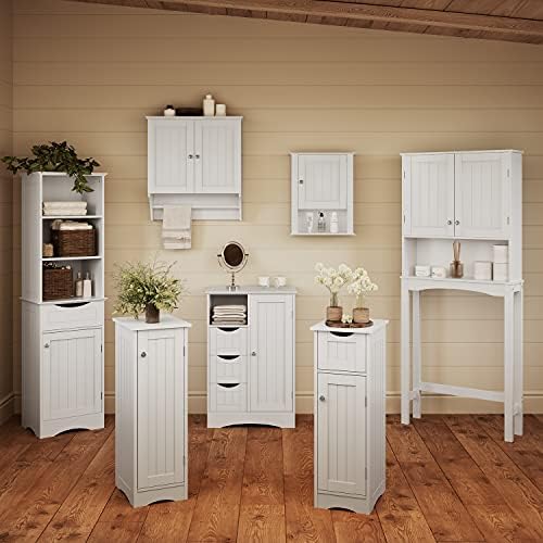 RiverRidge Ashland Slim Bathroom Storage Cabinet with Drawer, White | Inset Beadboard Panels, Narrow Medicine Cabinet, Linen Cabinet