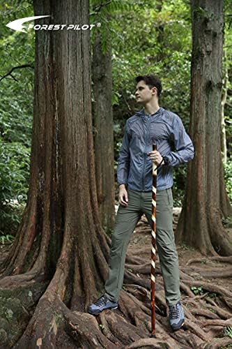 FOREST PILOT Handcrafted Nature Wood Hiking Stick 55 Inches Long - with Hand Strap and Rubber Tip Cover - Transparent Waterproof Painting Coating