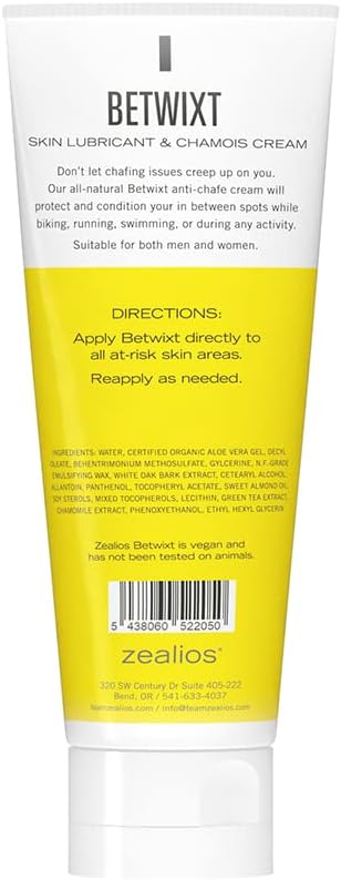 Zealios Betwixt Anti Chafing Cream 4oz – Long-Lasting Friction Defense for Triathletes, Cyclists & Runners – Chamois Cream for Inner Thighs