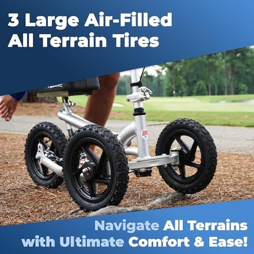 KneeRover PRO All Terrain Knee Scooter with Shock Absorber, Silver | Heavy Duty Knee Walker For Adults