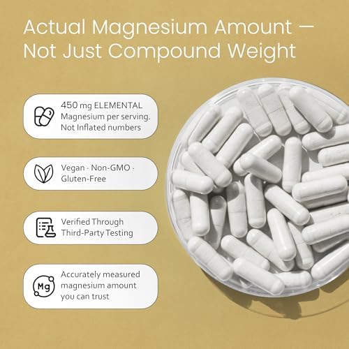 NaturaLife Labs Magnesium Glycinate - 450 mg per Serving – 120 Vegan Capsules - Non-GMO, Gluten-Free, Vegan