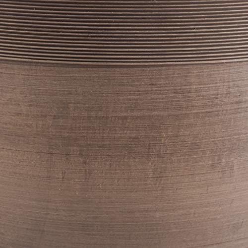 PSW Pot Collection 12-inch Plastic/Stone/Wood Composite Large Ribbed Planter – No Drainage Hole (Drillable), Indoor/Outer Garden Pot for Foliage