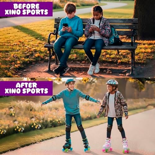 XinoSports Kids Adjustable Roller Skates for Girls & Boys with Light Up Wheels (Ages 5-20) – Roller Skates with Illuminating Wheels