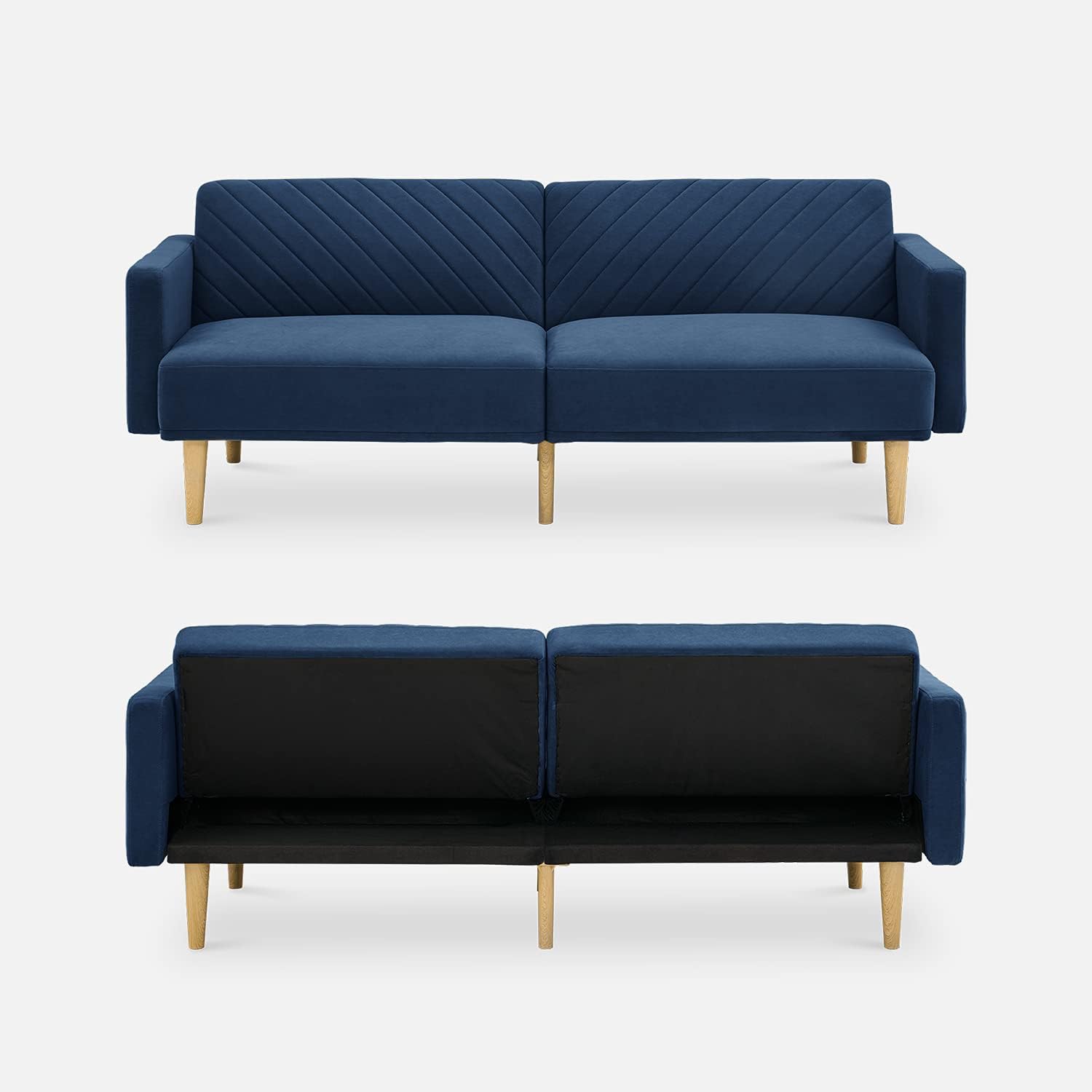 mopio 76.4" Futon Sofa Bed Chevron Styled, Sleeper Couch (Old Rosa Velvet)