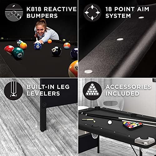 Fat Cat Trueshot 6 Foot Foldable Pool Table, Folding Billiard Table with Leg Levelers, K-818 Bumpers, Space Saving Design, Includes Cues and Balls