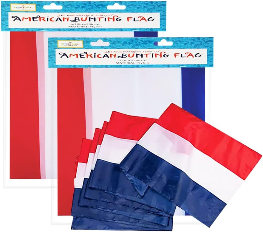 2-Pack Large Patriotic USA Flag Bunting Decorations 4th of July Memorial Day Large Red, White & Blue - 18" x 20 Feet. (2-Pack)