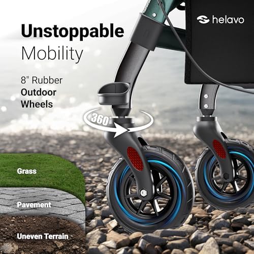 Helavo 28.3" Extra Wide Bariatric Upright Walker, 500 lbs Capacity | All Terrain Tall Standing Rollator, Padded Armrests, Height Adjustable