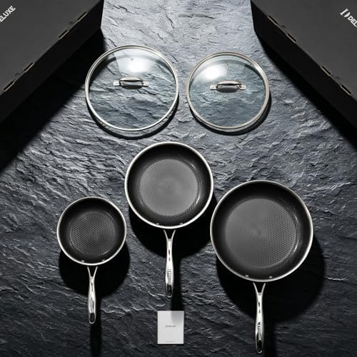 Deluxe 13 Piece Hybrid Ceramic Nonstick Stainless Steel Cookware Set | 5 PC Fry Pan Set, 6 PC Pot Set, 3.7QT Deep Sauté Pan&Lid, Induction Ready, Stay Cool, PFOA Free FOR All Cooktops
