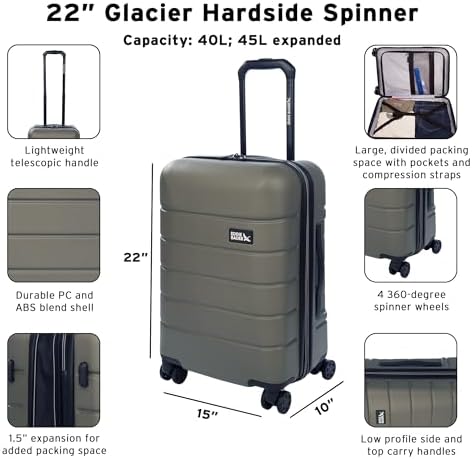 Eddie Bauer Glacier Checked 30" Luggage | Hardside | Spinner Wheels | Expandable | Lightweight | Travel Essentials - Sprig Green