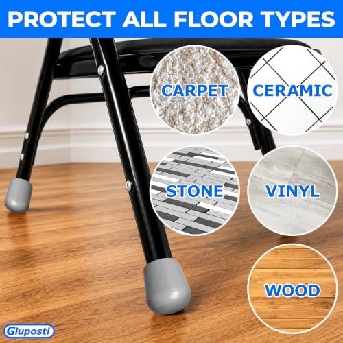 Folding Chair Leg Caps Gray 7/8 Inch (12 Pack) - Heavy Duty Nylon Chair End Caps, Non-Marring Round Hardwood Floor Protectors