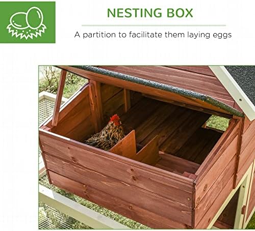 PawHut 114" Chicken Coop Wooden, Customizable Outdoor Chicken Cage Poultry Hen House with Nesting Box, Double Runs, Asphalt Roof, Ramp