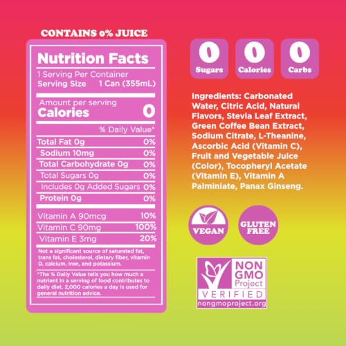 FEEL Variety Pack – Zero Sugar Sparkling Energy Drink – 3 Flavor Assortment, 140mg Plant-Based Caffeine from Green Coffee Beans + L-Theanine – Vitamin C, Vegan, Non-GMO – 12 Pack (12 Fl Oz Cans)