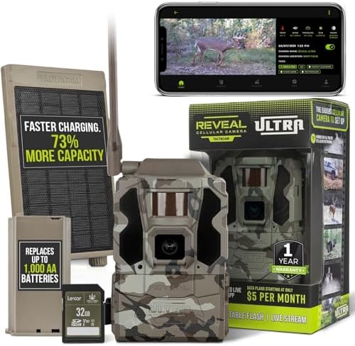 TACTACAM Reveal Ultra Cellular Trail Camera – 4K Photo, 1080P Video, Live Streaming, GPS, Low-Glow/No-Glow Flash, LTE – Includes Solar Panel