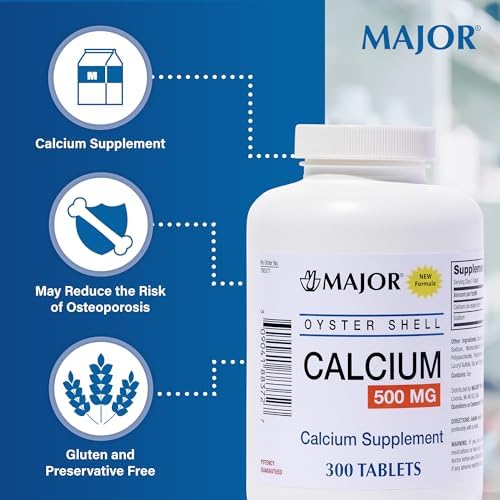 Major Oyster Shell Calcium 500 mg - Daily Calcium Supplement - 300 Tablets (1-Pack)