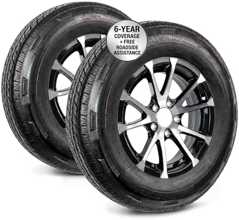 eCustomrim 2-Pack Radial Trailer Tire Rim Assembly ST205/75R15 5 Lug Black | 15 Inch Load Range D 8 Ply Tire With Curb Guard