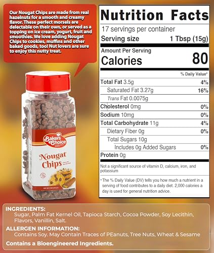 Nougat Flavored Chocolate Chips Non Dairy, Kosher 9 Ounce. Baker’s Choice