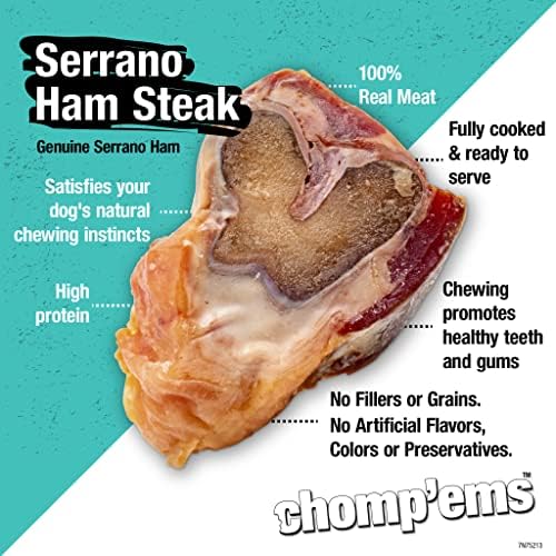 RUFFIN' IT CHOMP'EMS Serrano Ham Bone Wrapped in Real Prosciutto Ham, 1 Large Bone
