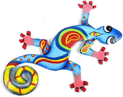 Global Crafts 8" Painted Gecko Recycled Haitian Metal Wall Art Blue Green, Florida