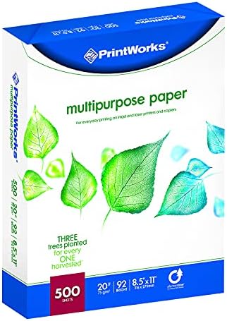 PrintWorks Multipurpose Paper, 20 Pound, 92 Bright, 200 Sheets, 8.5x11 Inches (00019), White