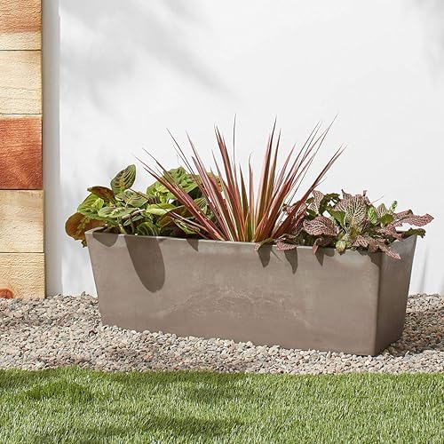 Arcadia Garden Products PSW U45CT Plastic/Stone/Wood Composite Simplicity Window Box, No Drainage Hole (Drillable), 17.5" x 7" x 6", Cement Color