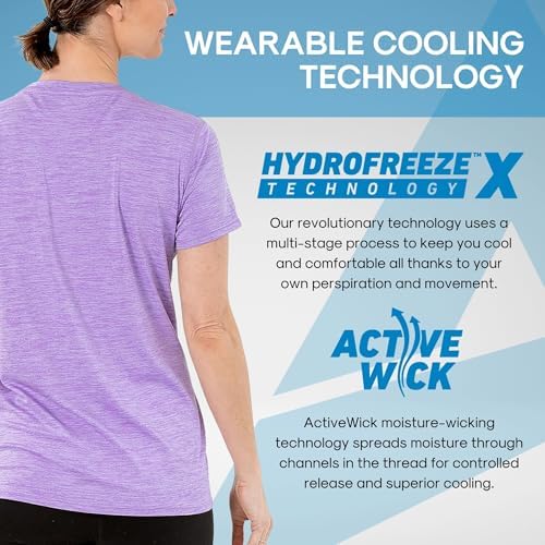 Arctic Cool Women's V-Neck Instant Cooling Moisture Wicking Performance UPF 50+ Short Sleeve Workout Shirt