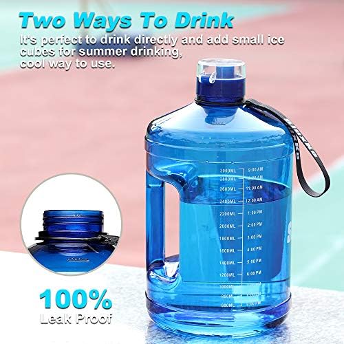 SLUXKE Gallon Big Water Bottle with Handle, 128oz Leakproof BPA Free Fitness Sports Water Bottle with Motivational Time Marker & Wide Mouth Ensure You Drink More Water