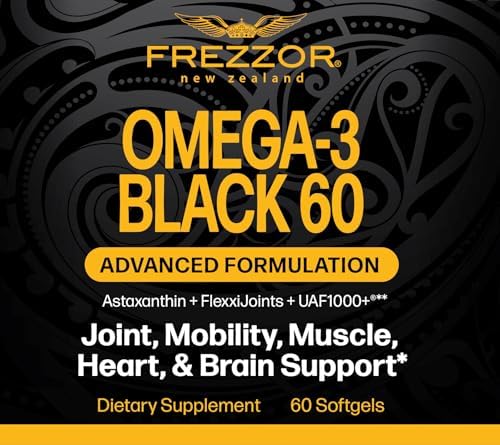 FREZZOR Omega 3 Black for Joint Care & Comfort - New Zealand Green Lipped Mussel Oil Capsules, 53x Higher Potency with UAF1000+ Super Antioxidant