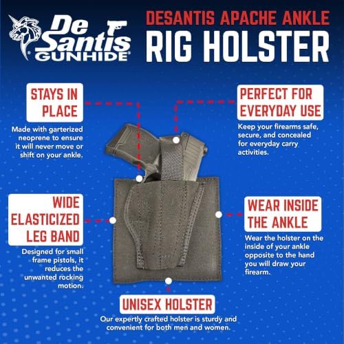 DeSantis Apache Ankle Holster - Compatible with the GLOCK 26/27/29/30/36/43, BRTA Nano, Sig P250/P320SC, S&W M&P CPT 9/40